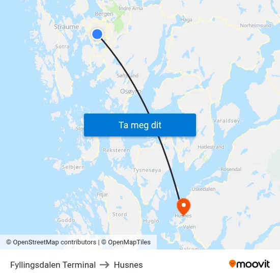 Fyllingsdalen Terminal to Husnes map