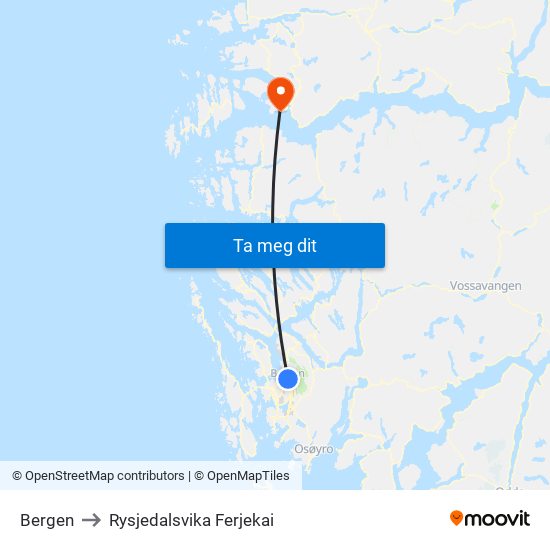 Bergen to Rysjedalsvika Ferjekai map