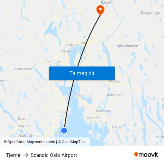 Tjøme to Scandic Oslo Airport map