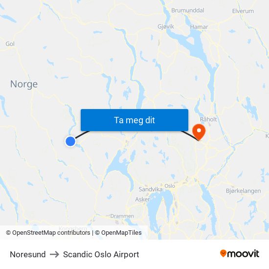 Noresund to Scandic Oslo Airport map