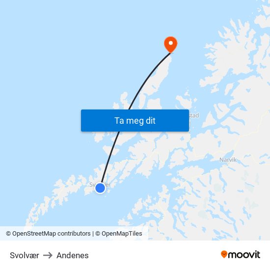 Svolvær to Andenes map