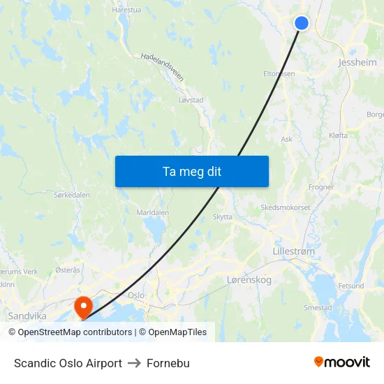 Scandic Oslo Airport to Fornebu map
