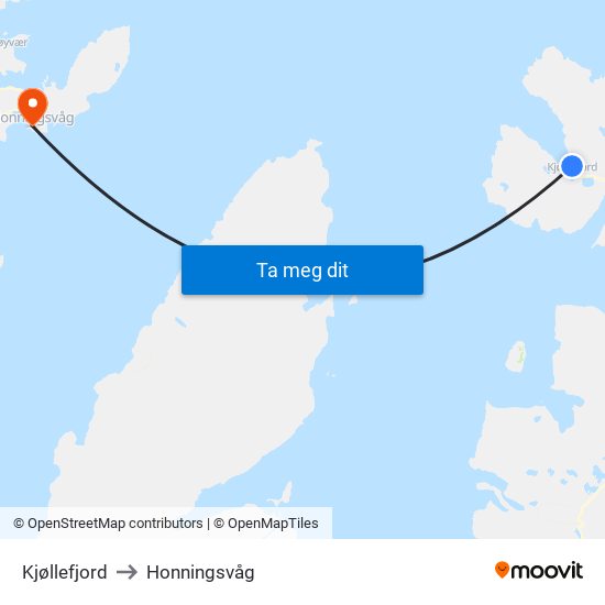 Kjøllefjord to Honningsvåg map