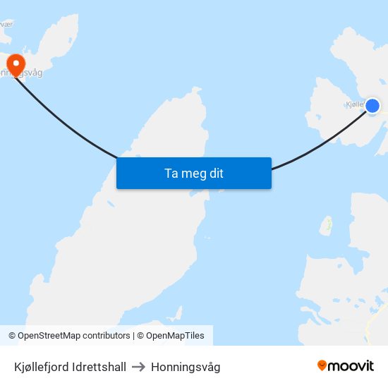 Kjøllefjord Idrettshall to Honningsvåg map