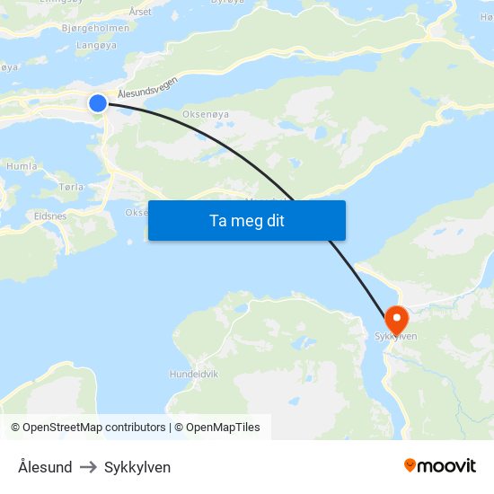 Ålesund to Sykkylven map