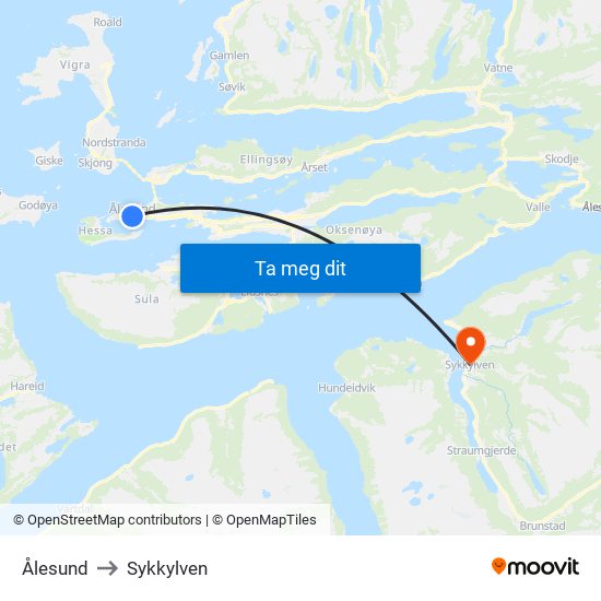 Ålesund to Sykkylven map