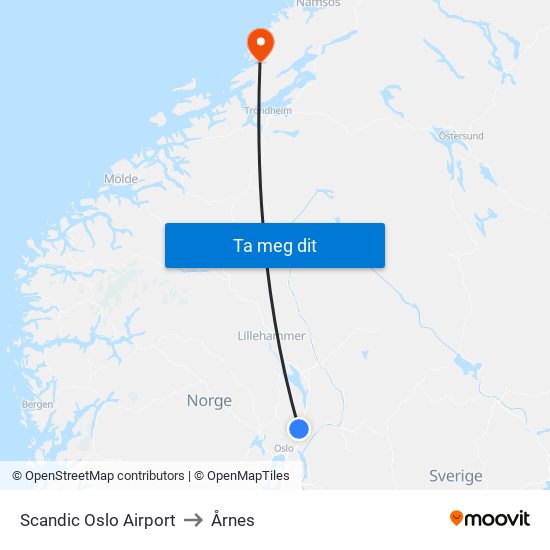 Scandic Oslo Airport to Årnes map