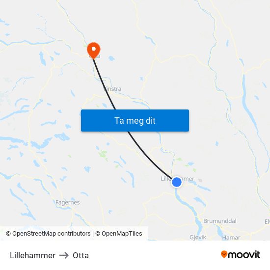 Lillehammer to Otta map