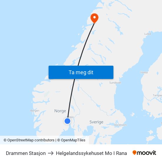 Drammen Stasjon to Helgelandssykehuset Mo I Rana map