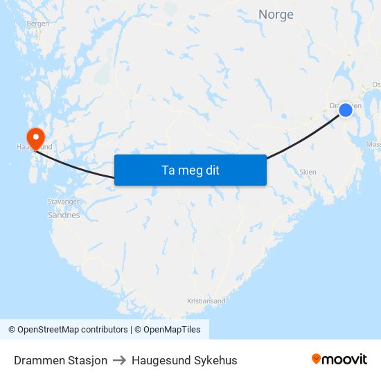 Drammen Stasjon to Haugesund Sykehus map