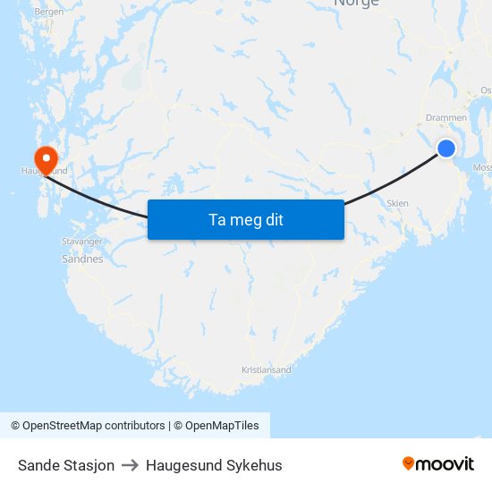 Sande Stasjon to Haugesund Sykehus map