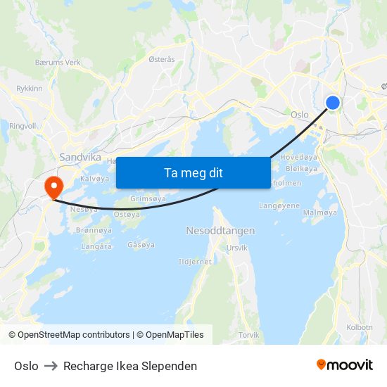 Oslo to Recharge Ikea Slependen map