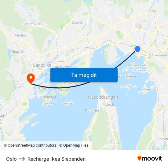 Oslo to Recharge Ikea Slependen map