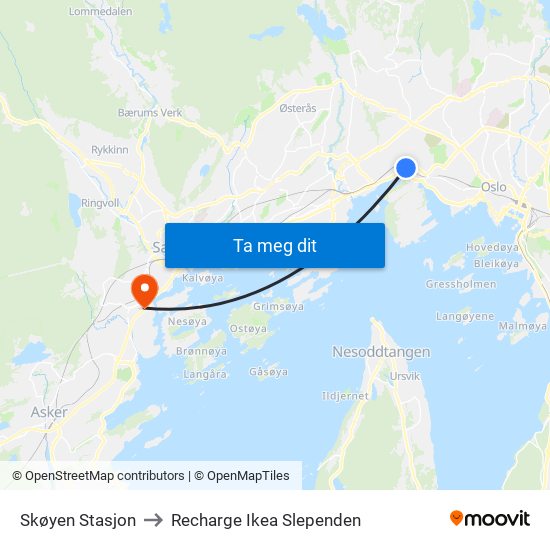 Skøyen Stasjon to Recharge Ikea Slependen map