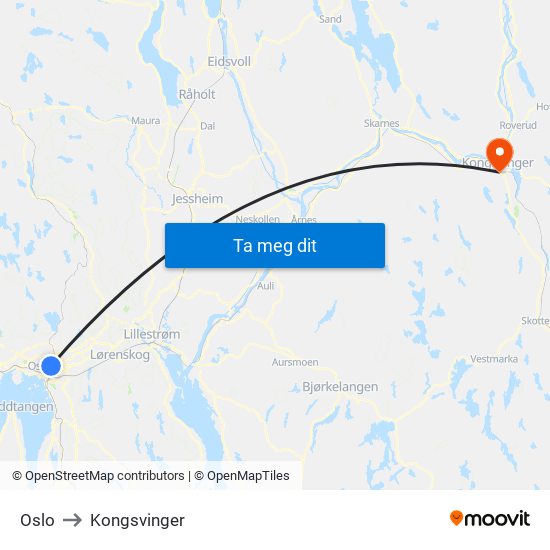 Oslo to Kongsvinger map