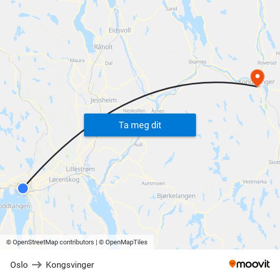 Oslo to Kongsvinger map