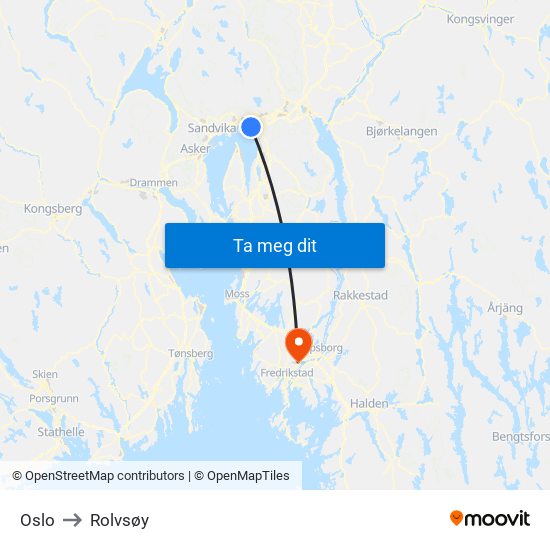 Oslo to Rolvsøy map