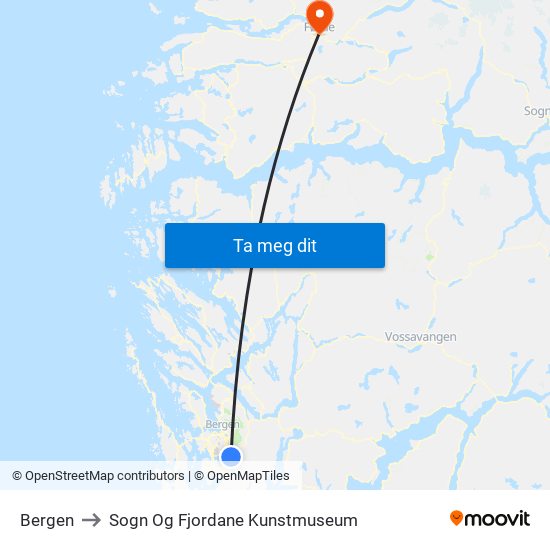Bergen to Sogn Og Fjordane Kunstmuseum map