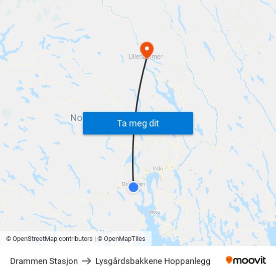 Drammen Stasjon to Lysgårdsbakkene Hoppanlegg map