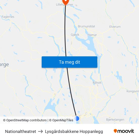 Nationaltheatret to Lysgårdsbakkene Hoppanlegg map