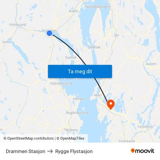 Drammen Stasjon to Rygge Flystasjon map