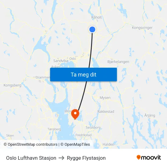 Oslo Lufthavn Stasjon to Rygge Flystasjon map