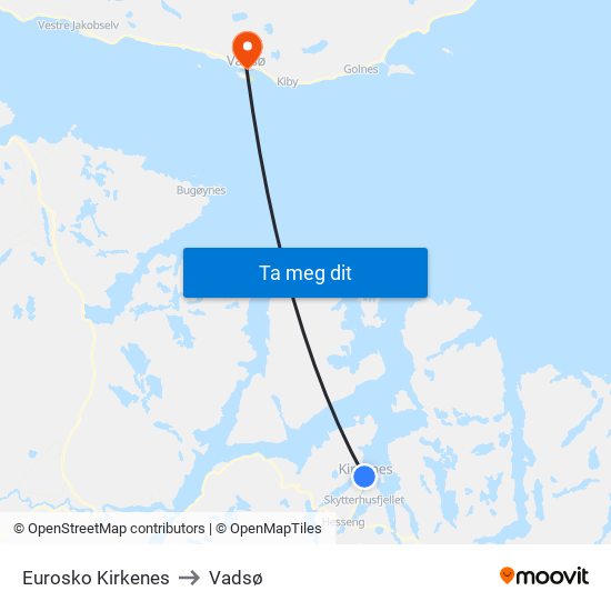 Eurosko Kirkenes to Vadsø map