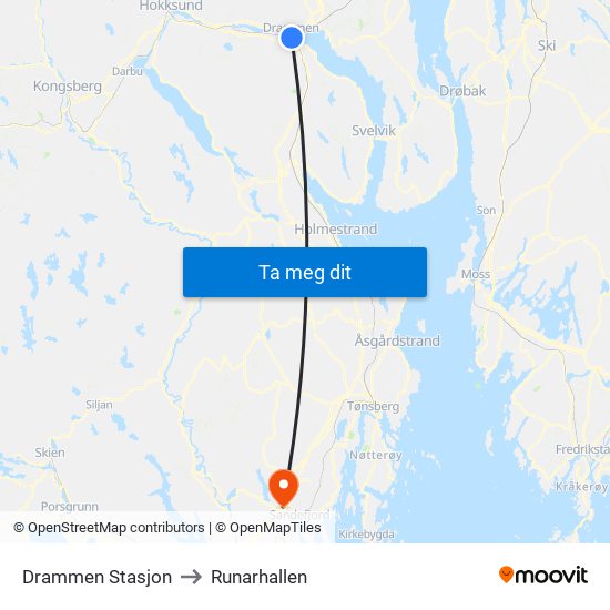 Drammen Stasjon to Runarhallen map