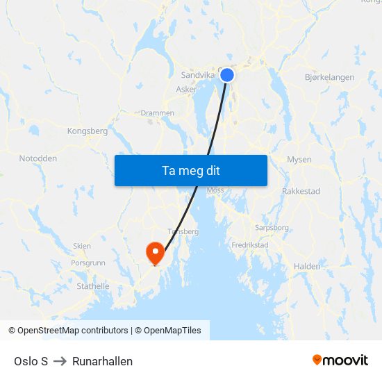 Oslo S to Runarhallen map