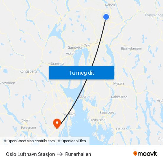 Oslo Lufthavn Stasjon to Runarhallen map