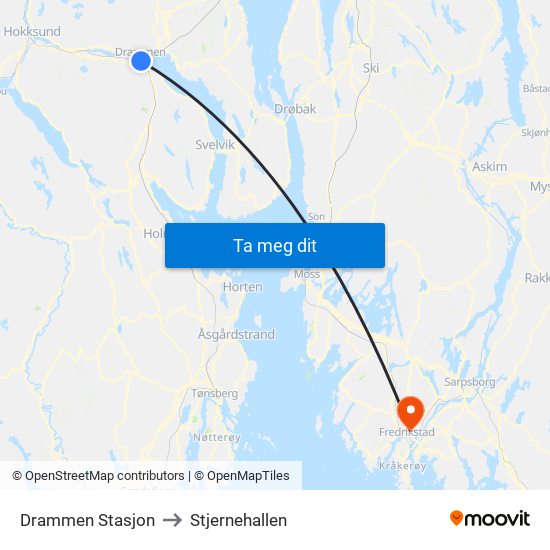 Drammen Stasjon to Stjernehallen map