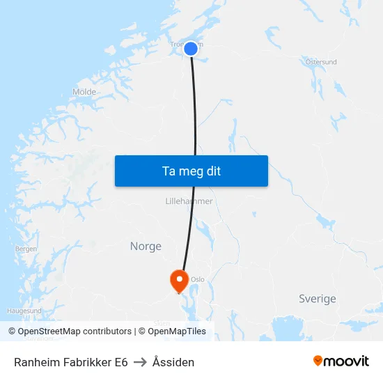Ranheim Fabrikker E6 to Åssiden map