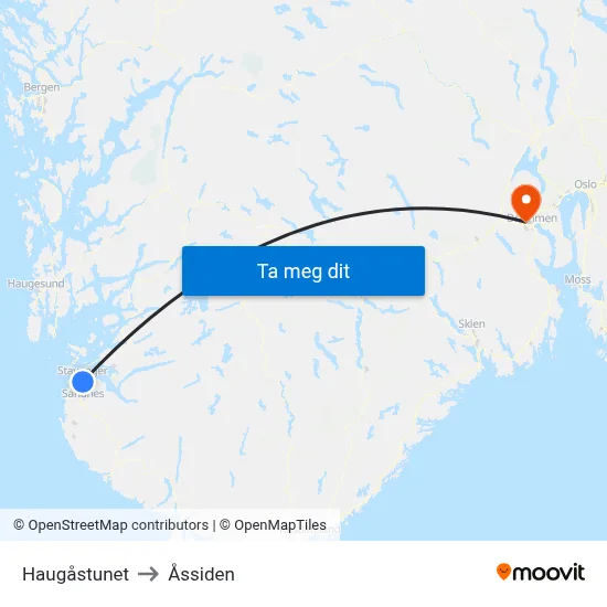 Haugåstunet to Åssiden map