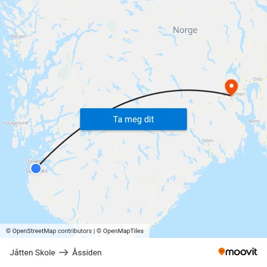 Jåtten Skole to Åssiden map