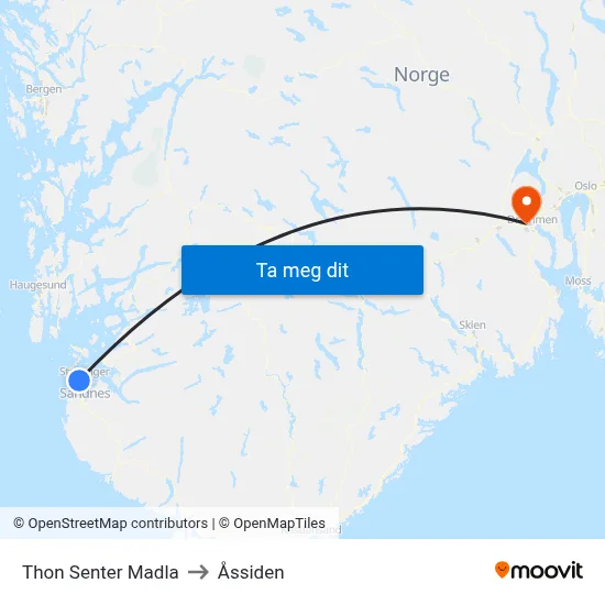 Thon Senter Madla to Åssiden map