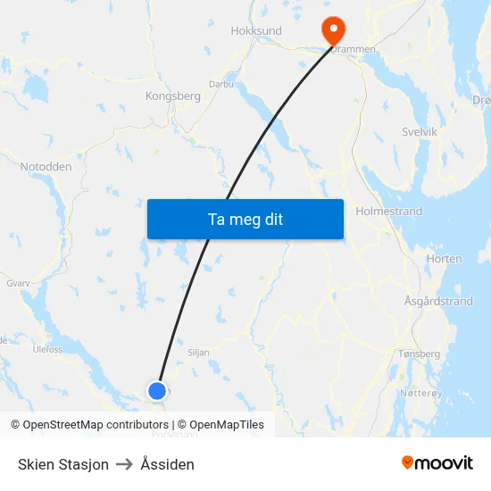Skien Stasjon to Åssiden map