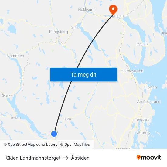 Skien Landmannstorget to Åssiden map