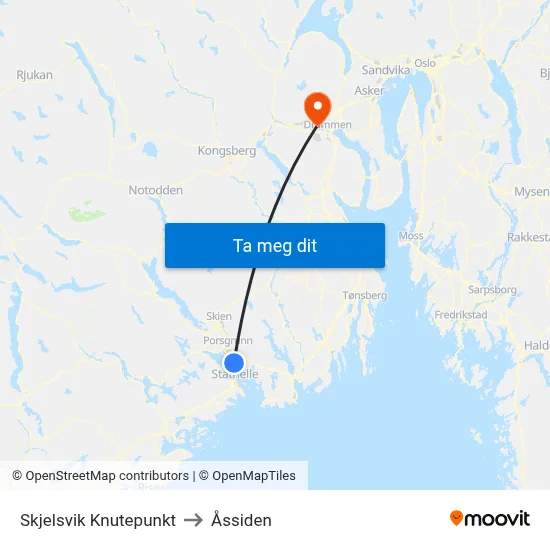 Skjelsvik Knutepunkt to Åssiden map