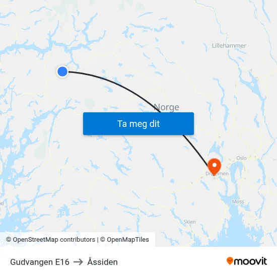 Gudvangen E16 to Åssiden map