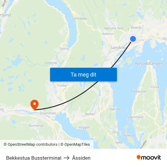 Bekkestua Bussterminal to Åssiden map