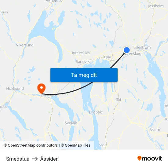 Smedstua to Åssiden map