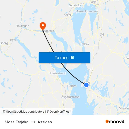 Moss Ferjekai to Åssiden map