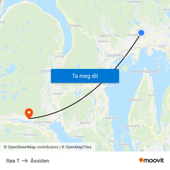 Røa T to Åssiden map