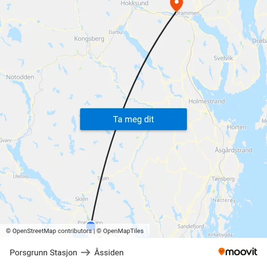 Porsgrunn Stasjon to Åssiden map