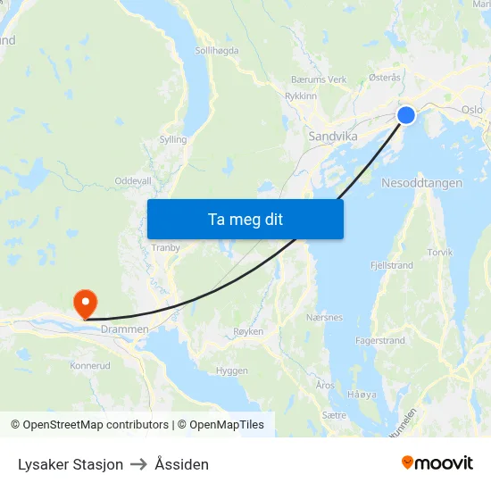Lysaker Stasjon to Åssiden map