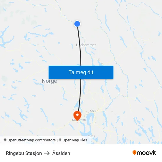Ringebu Stasjon to Åssiden map