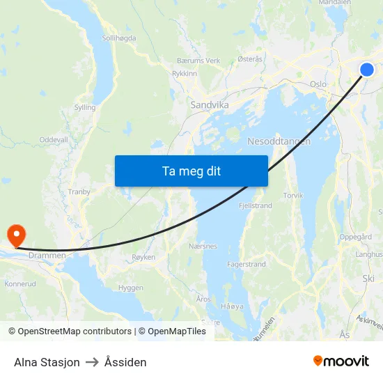 Alna Stasjon to Åssiden map
