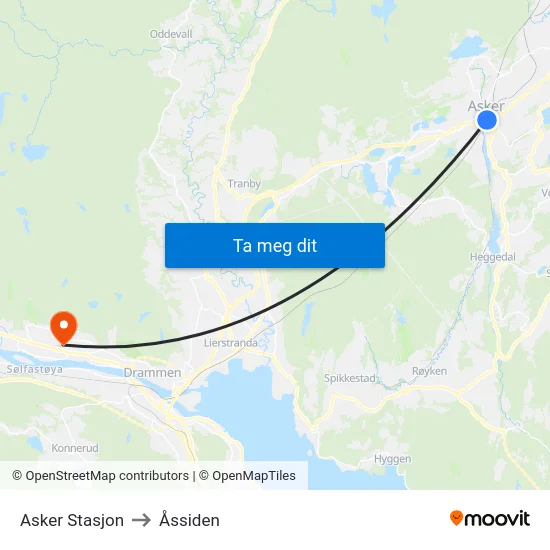 Asker Stasjon to Åssiden map