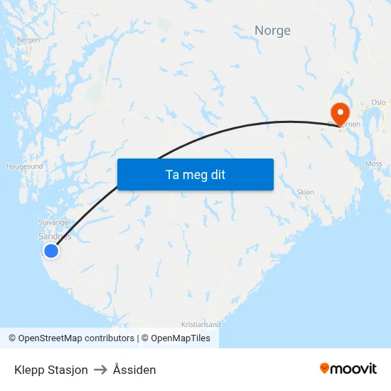 Klepp Stasjon to Åssiden map