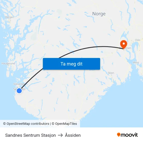 Sandnes Sentrum Stasjon to Åssiden map